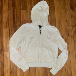 True Religion White and Pink Buddha Zip Up Hoodie